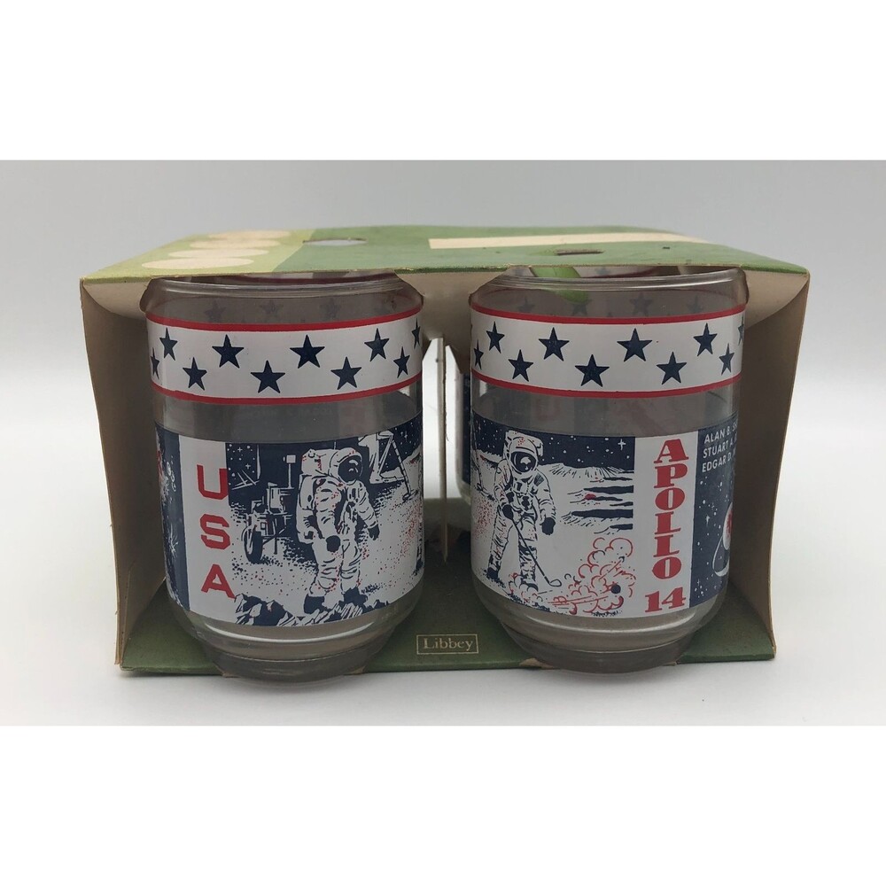 Apollo 14 Set of Four Commemorative Glasses Libbey 11 oz. Space NASA Vintage NEW